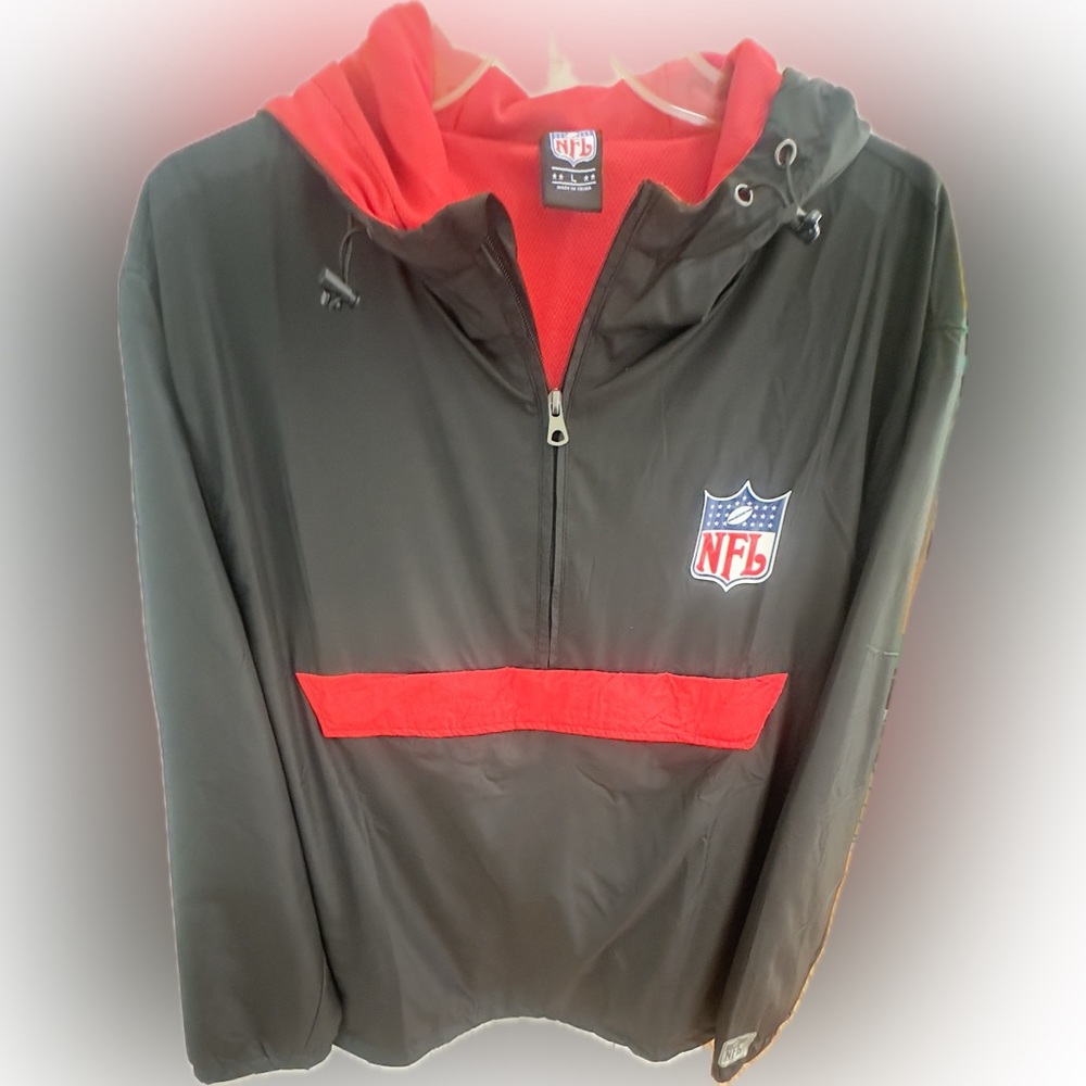 Men's NFL Logo Quarter Zip Windbreaker Jacket Black/Red Large NWT